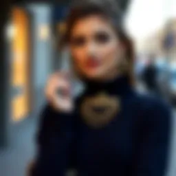 Stylish navy knitwear paired with elegant accessories