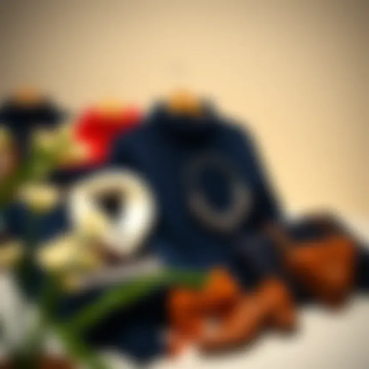 Fashion Forward: Navy Sweater Arrangements A stylish arrangement of navy sweaters and fashion accessories