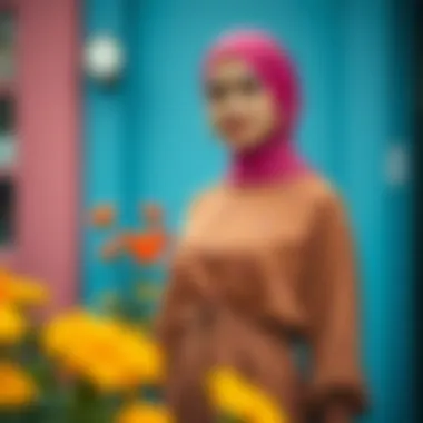 Vibrant combination of colors in a modest dress suitable for various occasions.