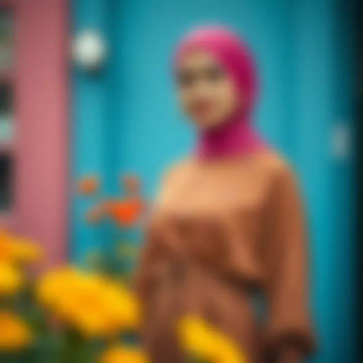 Vibrant combination of colors in a modest dress suitable for various occasions.