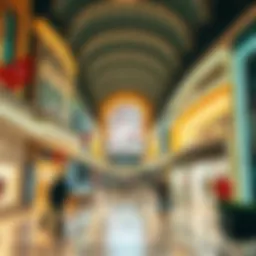 A vibrant view of the shopping center showcasing luxurious storefronts