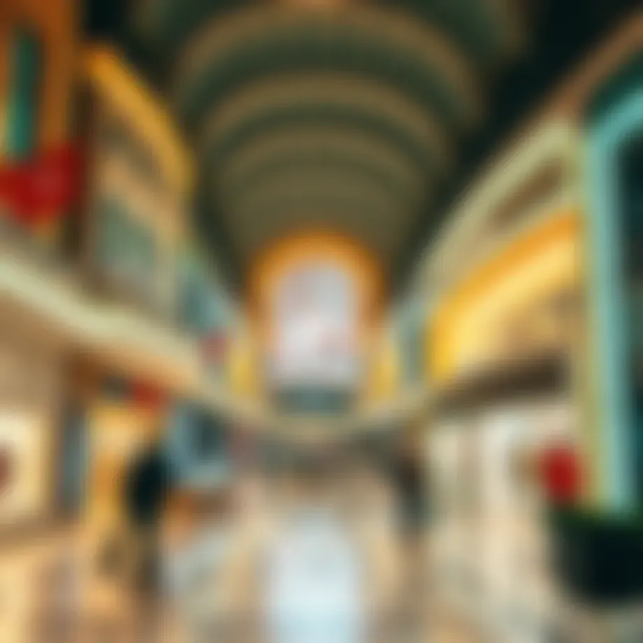 A vibrant view of the shopping center showcasing luxurious storefronts