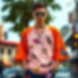 A casual oversized t-shirt styled with vibrant colors and unique patterns, showcasing modern fashion trends.