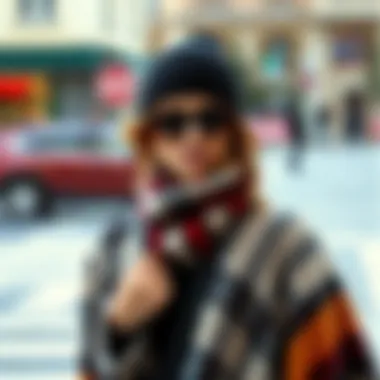 Chic Layering Techniques Stylish layering of a poncho with winter accessories