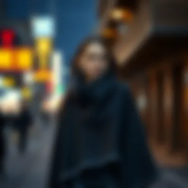 Urban Fashion Statement Fashionable model wearing a poncho in an urban setting