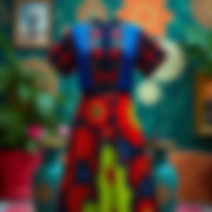 Elegant split dress showcasing vibrant colors and unique patterns