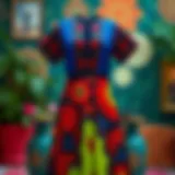 Vibrant Split Dress Design Elegant split dress showcasing vibrant colors and unique patterns