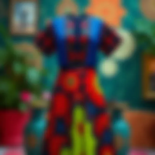 Vibrant Split Dress Design Elegant split dress showcasing vibrant colors and unique patterns