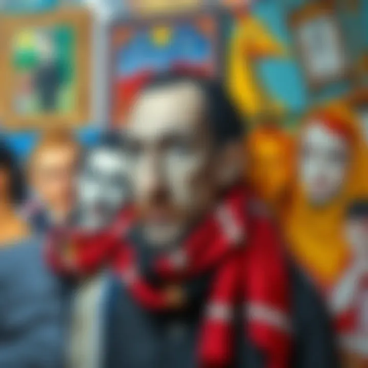 Collage of Art and Fashion: Picasso and Scarves A vibrant collage of Picasso's artworks juxtaposed with scarves inspired by his art.