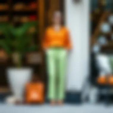 An elegant display of accessories complementing pistachio green trousers