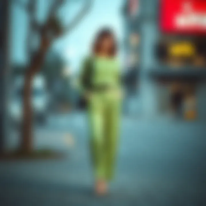 A stylish outfit featuring pistachio green trousers with a chic top