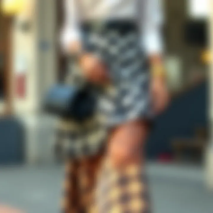 An elegant checkered skirt styled with accessories