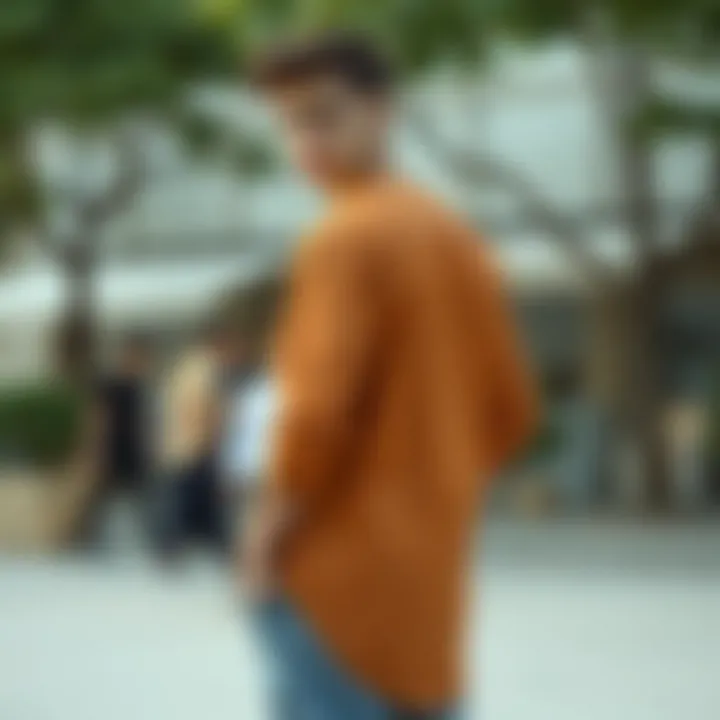 Casual Style with Long Back Shirt A model showcasing a long back shirt in a casual setting