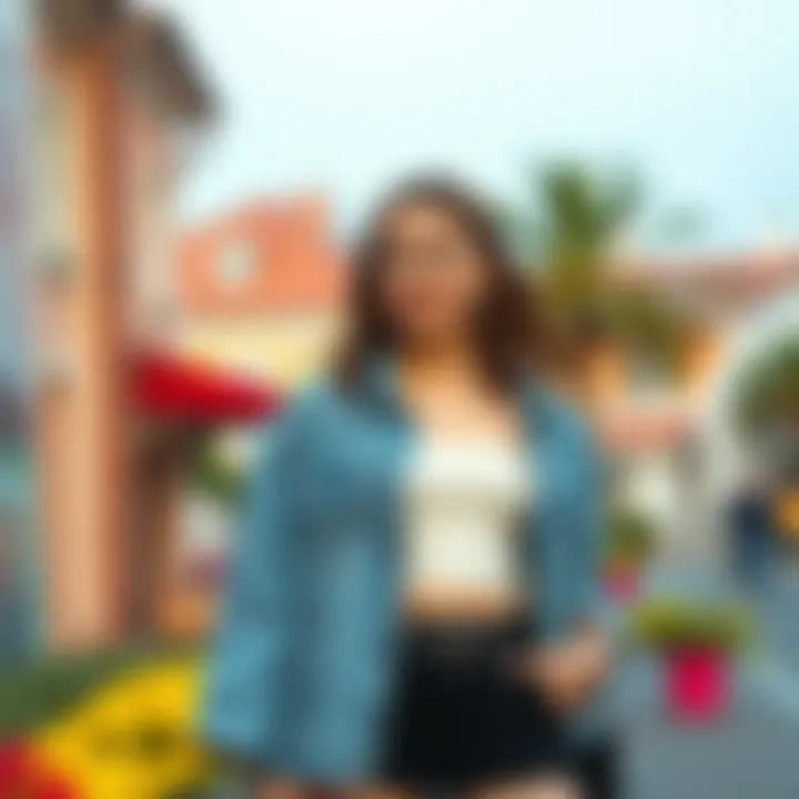 Relaxed Vibes with Black Shorts Skirt and Denim Jacket Trendy black shorts skirt combined with a denim jacket for a relaxed outing.