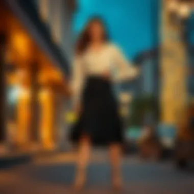 Sophisticated Evening Ensemble with Black Shorts Skirt Elegant black shorts skirt styled with a blouse and heels for an evening event.