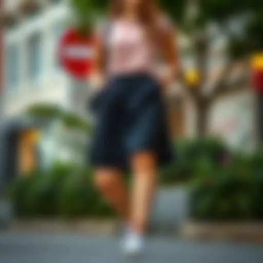 Casual Chic Look with Black Shorts Skirt Stylish black shorts skirt paired with a casual top and sneakers.