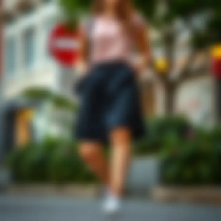 Casual Chic Look with Black Shorts Skirt Stylish black shorts skirt paired with a casual top and sneakers.