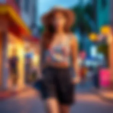 Color-Coordinated Summer Evening Outfit Color-coordinated shorts outfit for a summer evening