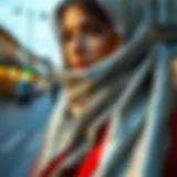 Elegance of Silver Shimmering Scarf Elegant silver shimmering scarf draped on a stylish outfit