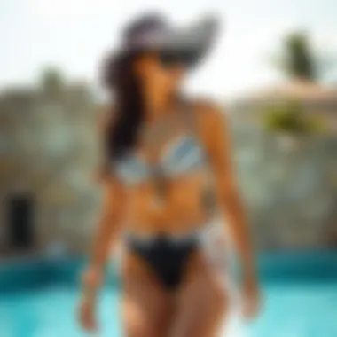 Fashion-Forward Swimwear Styling Fashion-forward styling of black and white swimwear with accessories