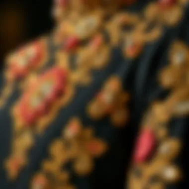 Intricate Embroidery Details Close-up of intricate embroidery details on a black dress