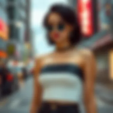 Elegant black thick strap crop top worn in a stylish urban setting