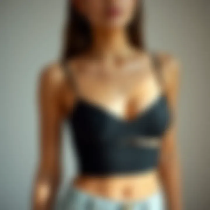 Stylish black thick strap crop showcased on a minimalist background