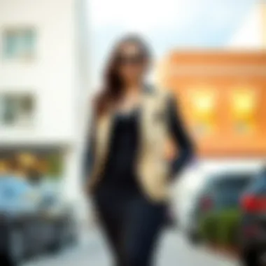 Mixing Textures: Blazer and Black Dress Combination Stylish black dress showcased with a contrasting blazer