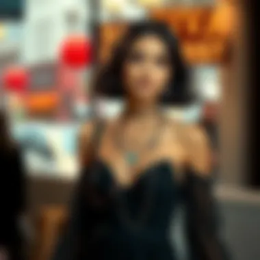 Layered Elegance for the Modern Woman Chic black mini dress complemented with layered necklaces