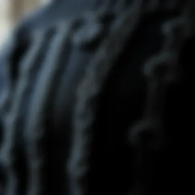 The Art of Knitting: Intricate Designs on Black Sweaters A close-up of a black sweater featuring intricate knit patterns.