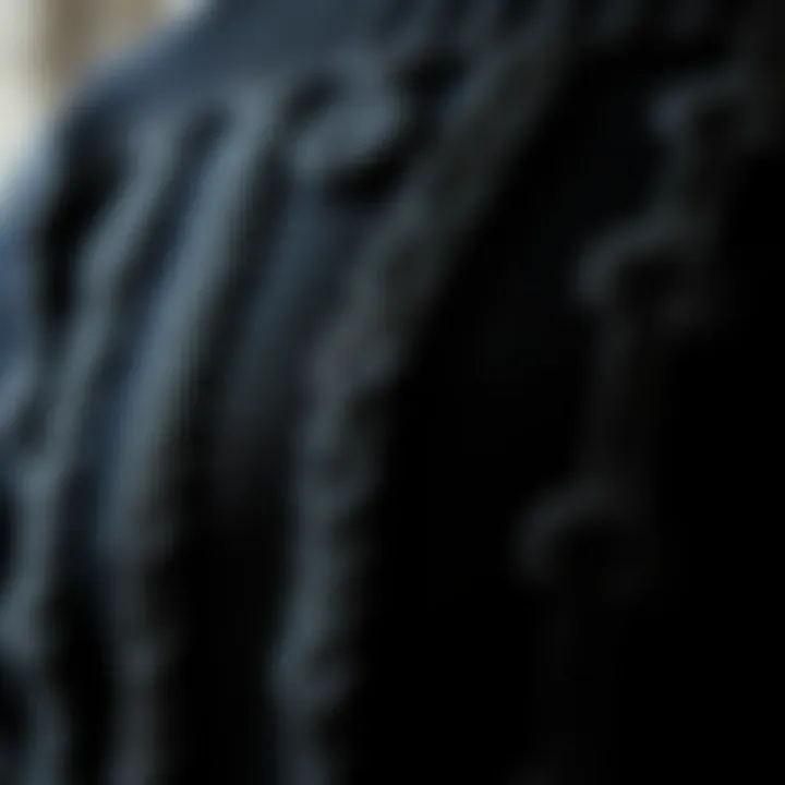 The Art of Knitting: Intricate Designs on Black Sweaters A close-up of a black sweater featuring intricate knit patterns.