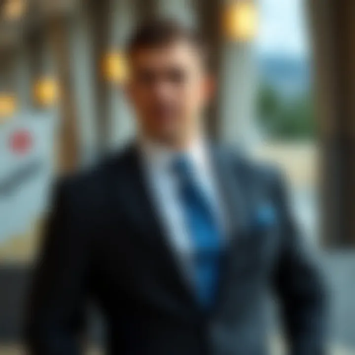 Sophisticated black suit featuring a blue tie