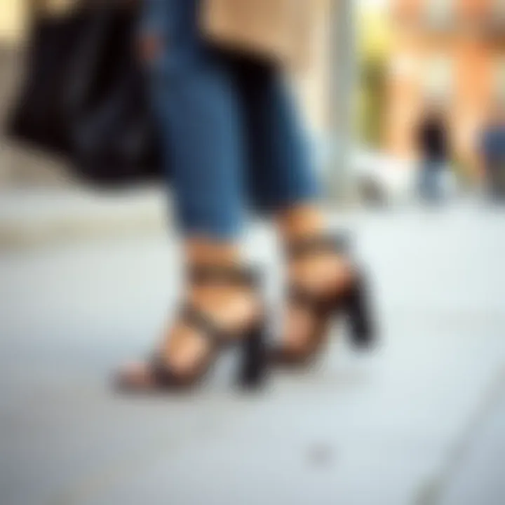 Stylish combination of black heeled sandals with a chic outfit