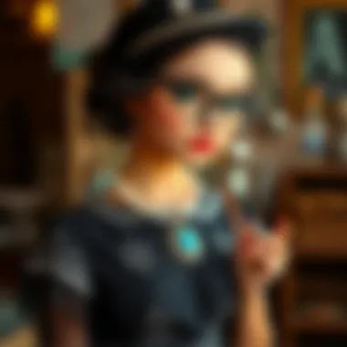 Stylish accessories complementing a black vintage dress