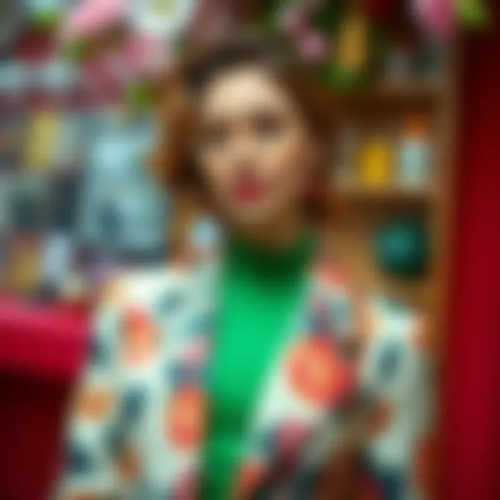 Sophisticated look featuring floral prints and color coordination