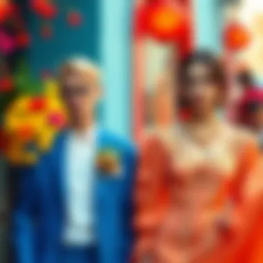 Seasonal Trends in Vibrant Wedding Attire Seasonal trends showcased in a vibrant color palette for wedding attire