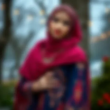 Stylish hijab engagement dress showcasing vibrant jewel tones