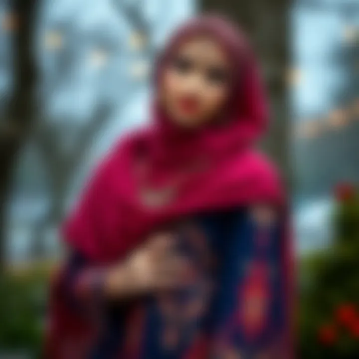 Stylish hijab engagement dress showcasing vibrant jewel tones