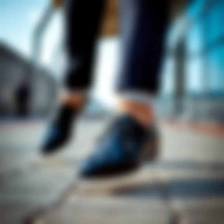 Stylish navy shoes with formal outfit