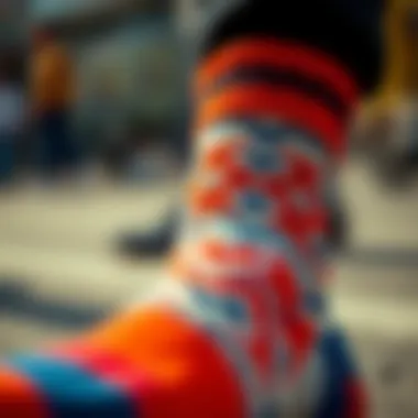 A close-up of a stylish sock highlighting its craftsmanship and intricate details