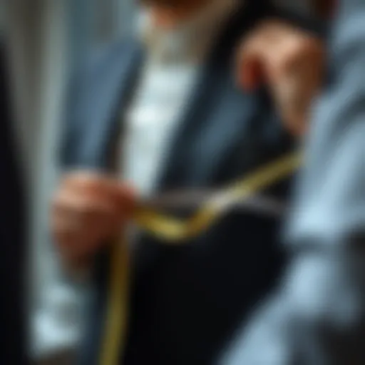 Determining Suit Size with Precision Measuring tape against fabric for size determination