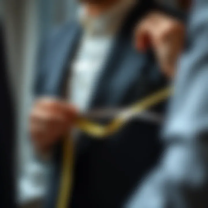 Determining Suit Size with Precision Measuring tape against fabric for size determination