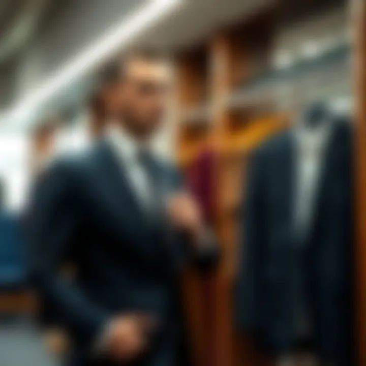 The Perfect Fit Experience Man trying on a tailored suit in a fitting room