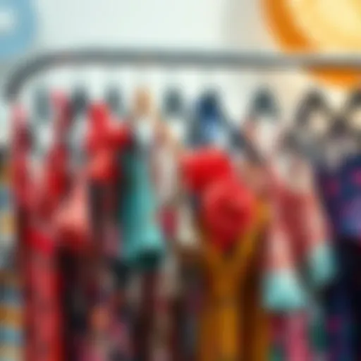 Vibrant Summer Outfit Collection A collection of vibrant summer outfits displayed on hangers.