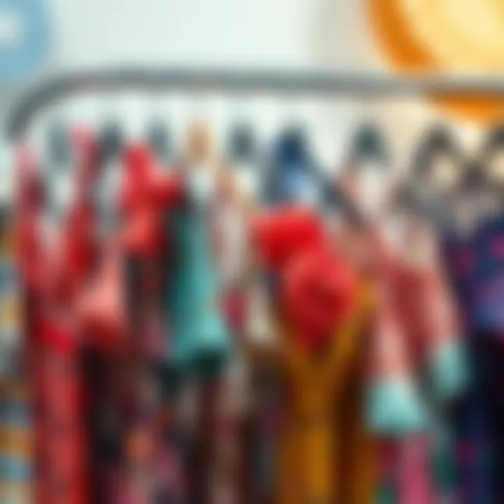 Vibrant Summer Outfit Collection A collection of vibrant summer outfits displayed on hangers.