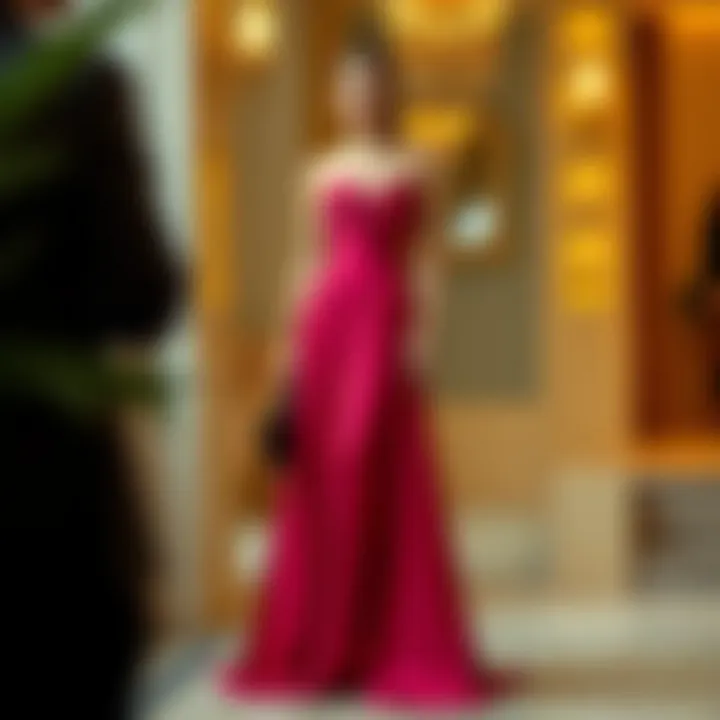 A beautifully styled taffeta evening gown with accessories