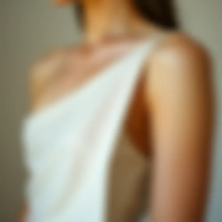 Fabric and Slit Detail Close-up of fabric and slit detail on a one-shoulder dress