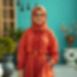 Elegant modest tunic set showcased in a vibrant setting