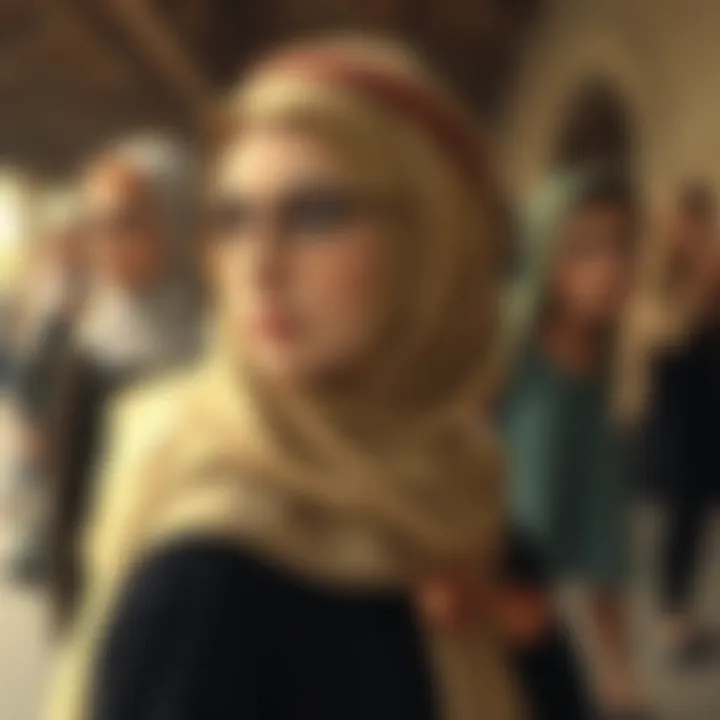 Historical evolution of hijab caps illustrated through different eras