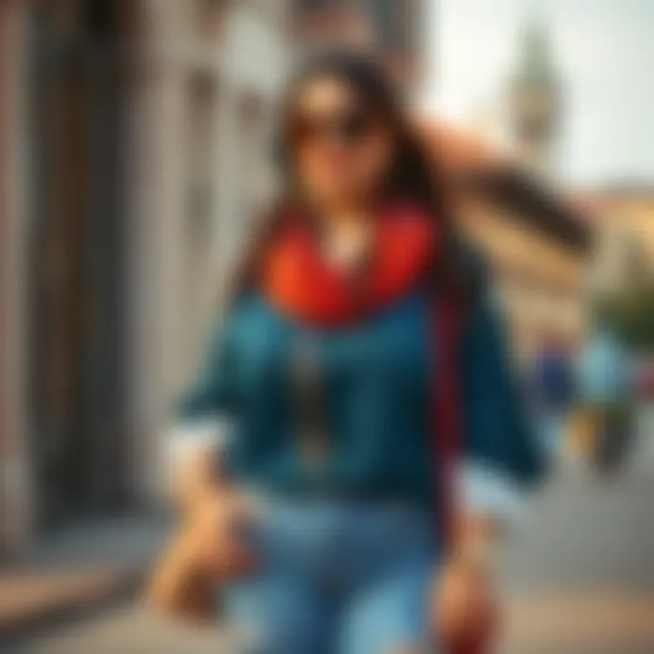 Fashionable layered look featuring a plus-size tunic and accessories